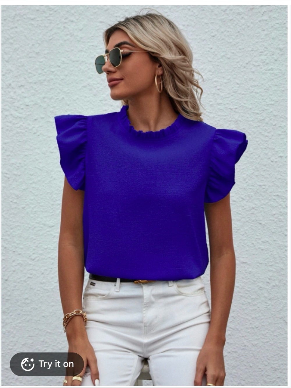 Jodifl royal blue ruffle cap sleeve blouse - S